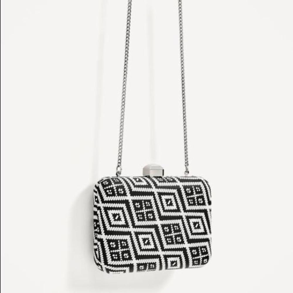 Zara Black & White Geometric Convertible Clutch